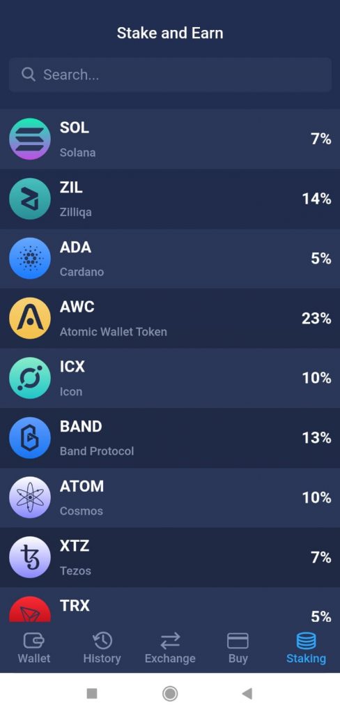 Atomic Staking option