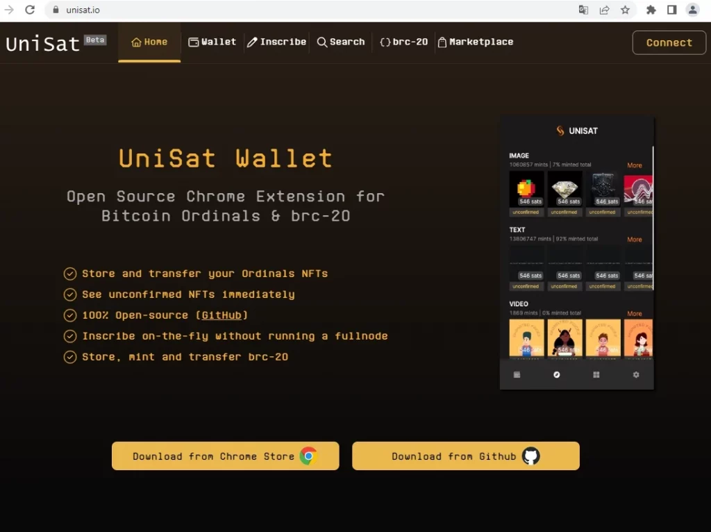 Unisat wallet connect button