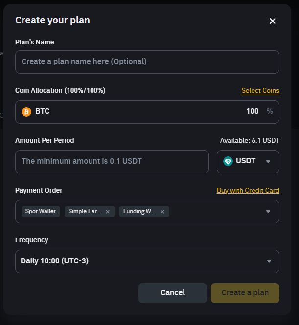 Create Auto invest plan Binance